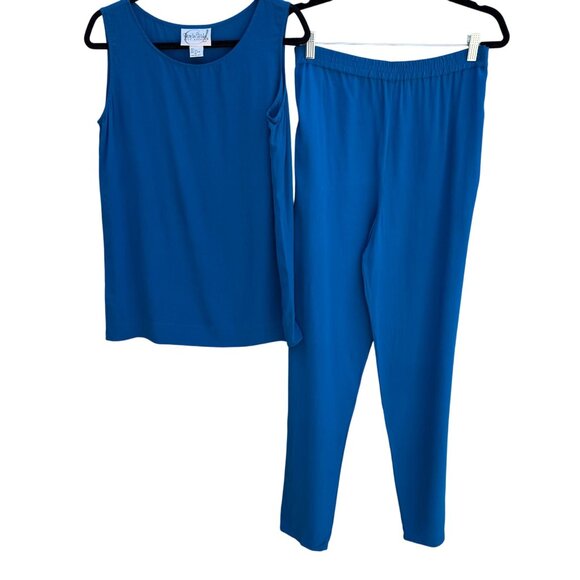 Diane Von Furstenberg Pants - Diane Von Furstenberg Silk Assets Blue All Silk Sleeveless Tank Top Pants Set XS